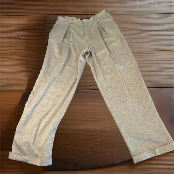 BACHRACH Men's 33 X 32 GRAY Micro Polyester Pleated Front Cuffed Dress Pants - Picture 2 of 8